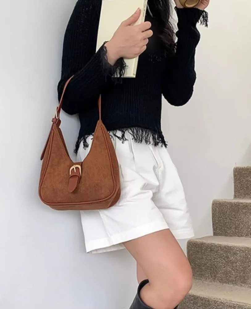 Slouchy Hobo Bags Women Retro Suede Underarm Shoulder Bag Crossbody Purse Crescent Satchels Top-Handle Tote Handbag 2024