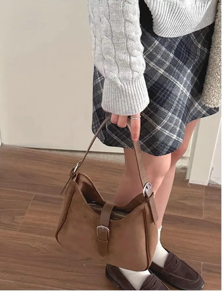 Slouchy Hobo Bags Women Retro Suede Underarm Shoulder Bag Crossbody Purse Crescent Satchels Top-Handle Tote Handbag 2024