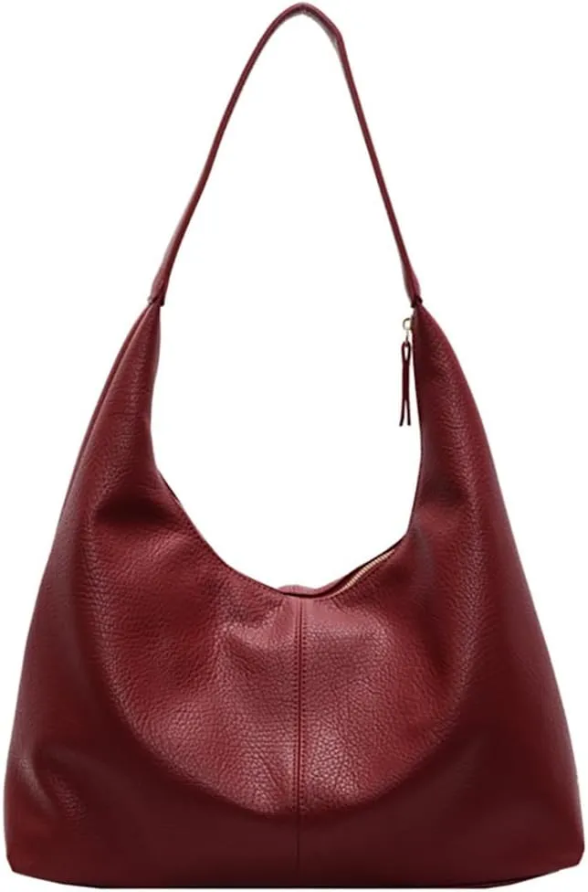 Slouchy PU Leather Crescent Hobo Bags Women Crossbody Purse Trendy Shoulder Bag Top-handle Satchels Travel Tote Handbag