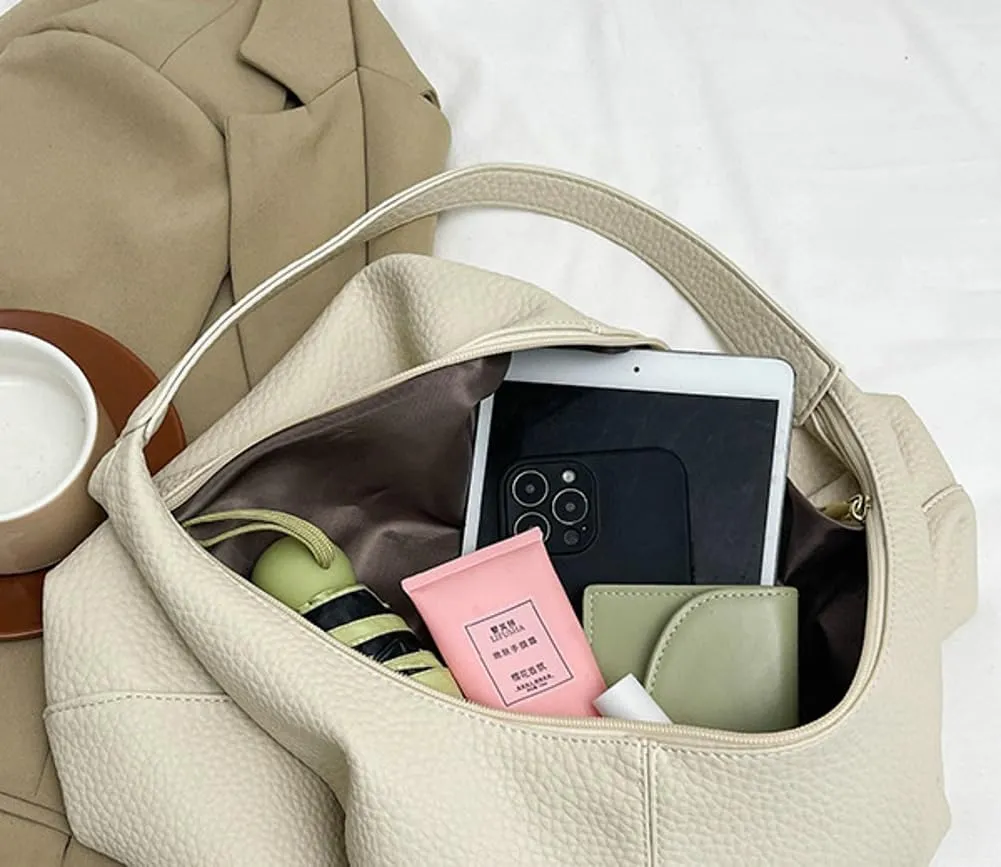 Slouchy PU Leather Crescent Hobo Bags Women Crossbody Purse Trendy Shoulder Bag Top-handle Satchels Travel Tote Handbag