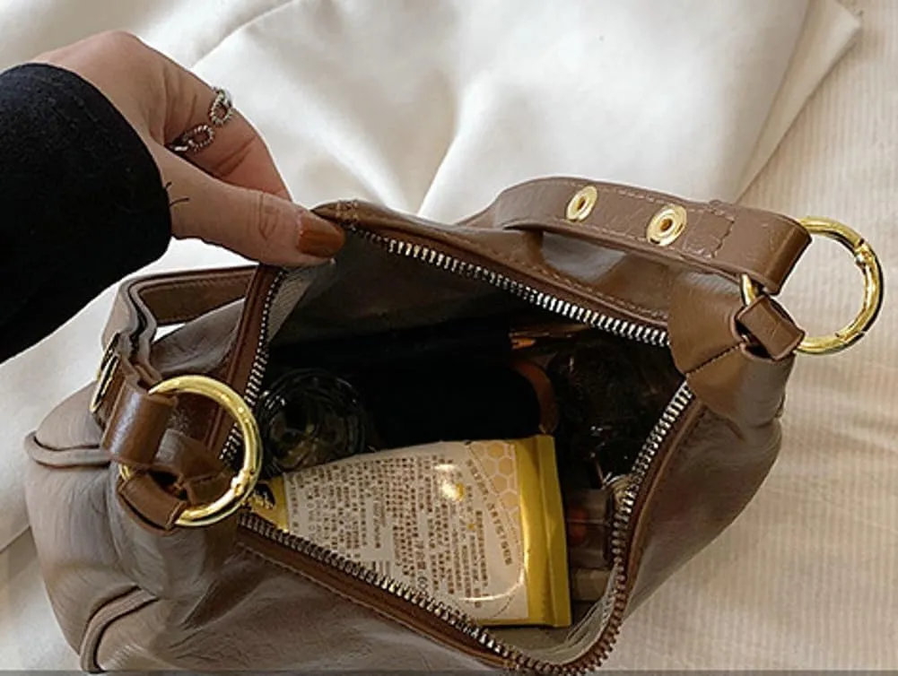 Slouchy PU Leather Crescent Hobo Bags Women Trendy Mini Shoulder Bag Crossbody Phone Purse Top-handle Satchels Tote Handbag