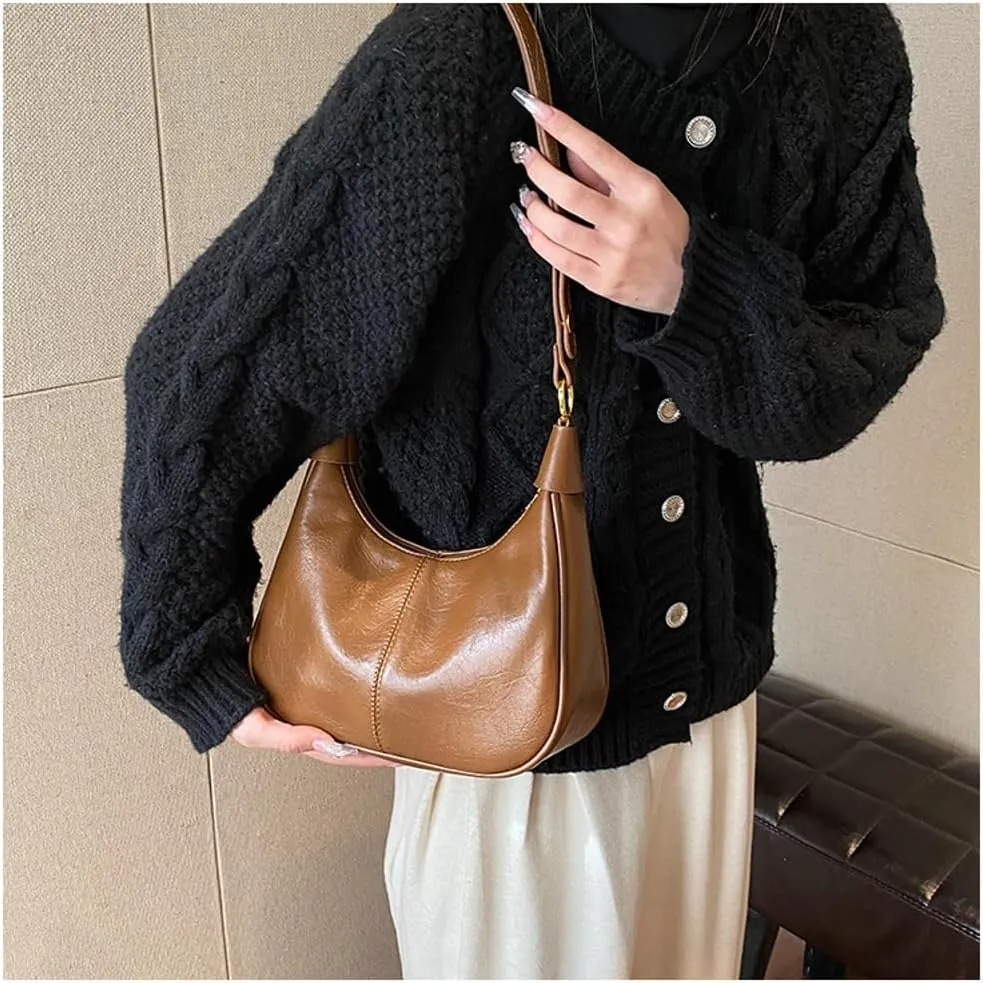 Slouchy PU Leather Crescent Hobo Bags Women Trendy Mini Shoulder Bag Crossbody Phone Purse Top-handle Satchels Tote Handbag