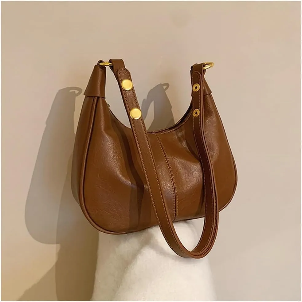 Slouchy PU Leather Crescent Hobo Bags Women Trendy Mini Shoulder Bag Crossbody Phone Purse Top-handle Satchels Tote Handbag