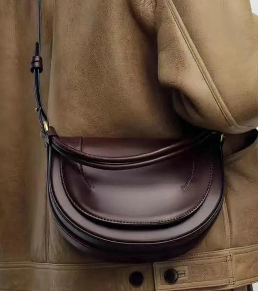 Slouchy PU Leather Crescent Hobo Bags Women Trendy Saddle Crossbody Purse Satchels Shoulder Bag Top-handle Tote Handbag