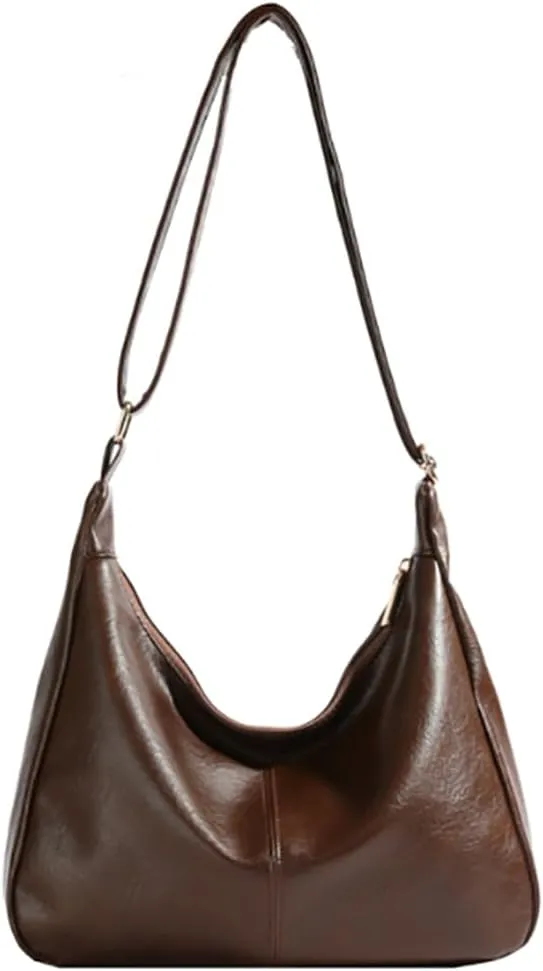 Slouchy PU Leather Hobo Bags Women Trendy Underarm Shoulder Bag Cute Crescent Crossbody Purse Retro Satchel Tote Handbag