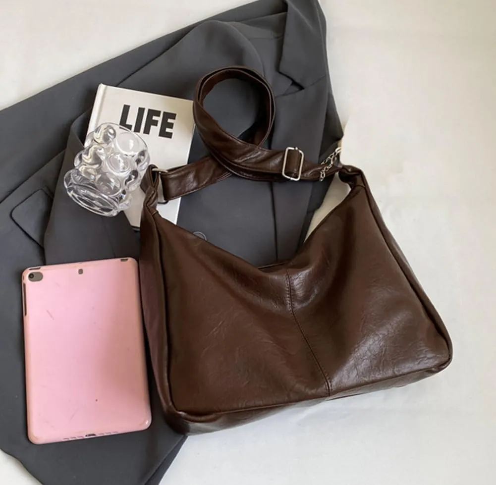 Slouchy PU Leather Hobo Bags Women Trendy Underarm Shoulder Bag Cute Crescent Crossbody Purse Retro Satchel Tote Handbag