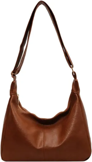 Slouchy PU Leather Hobo Bags Women Trendy Underarm Shoulder Bag Cute Crescent Crossbody Purse Retro Satchel Tote Handbag