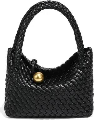 Slouchy PU Leather Woven Hobo Bags Women Trendy Crossbody Crescent Shoulder Purse Beach Satchel Top Handle Tote Handbag