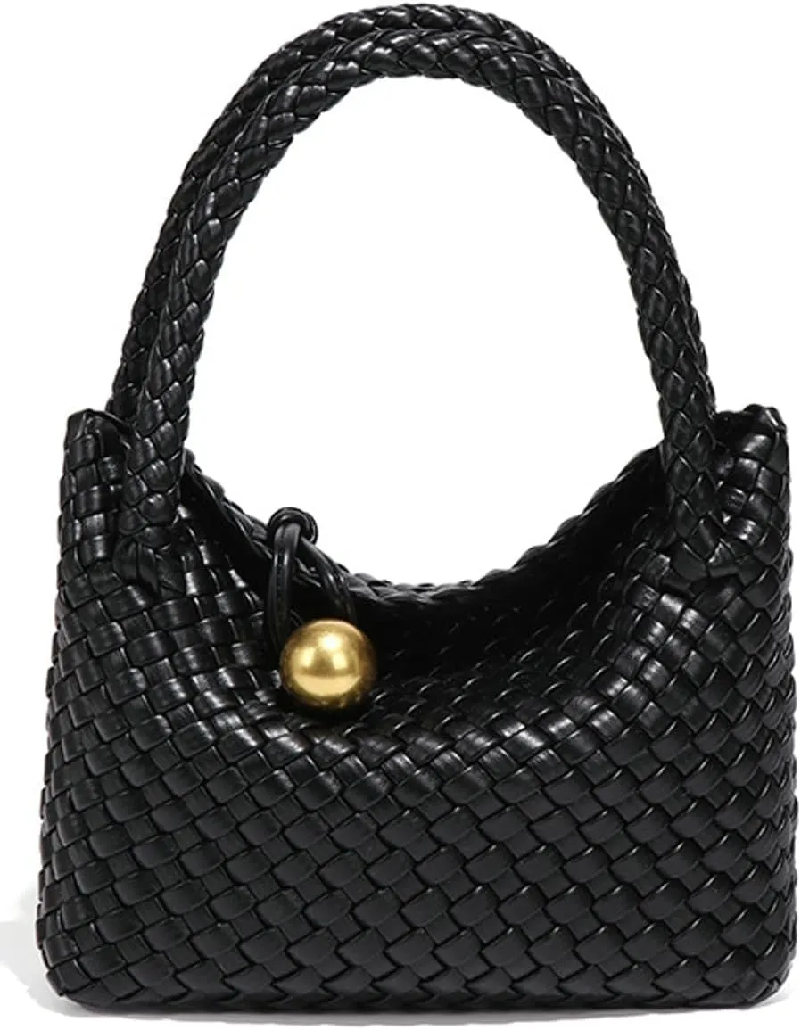 Slouchy PU Leather Woven Hobo Bags Women Trendy Crossbody Crescent Shoulder Purse Beach Satchel Top Handle Tote Handbag