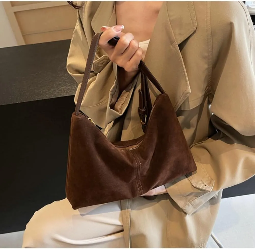 Slouchy Suede Bucket Bag Women Crescent Hobo Bags Satchels Underarm Shoulder Bag Crossbody Purse Travel Tote Handbag