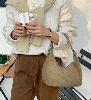 Slouchy Suede Shoulder Bags For Women Suede Tote Bag Suede Winter Work Purses Crescent Bag Handbag Fall