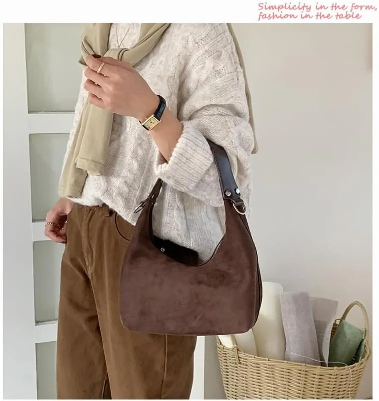 Slouchy Suede Shoulder Bags For Women Suede Tote Bag Suede Winter Work Purses Crescent Bag Handbag Fall