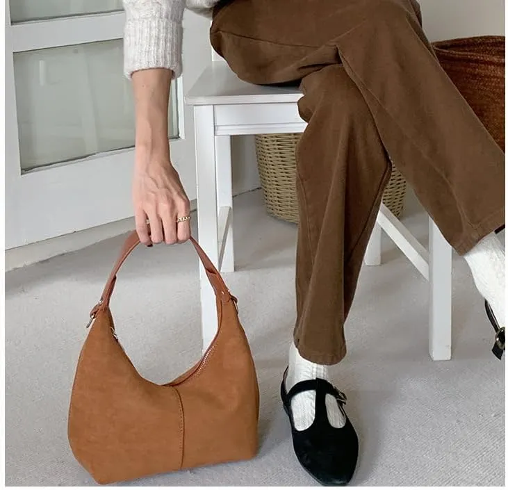 Slouchy Suede Shoulder Bags For Women Suede Tote Bag Suede Winter Work Purses Crescent Bag Handbag Fall