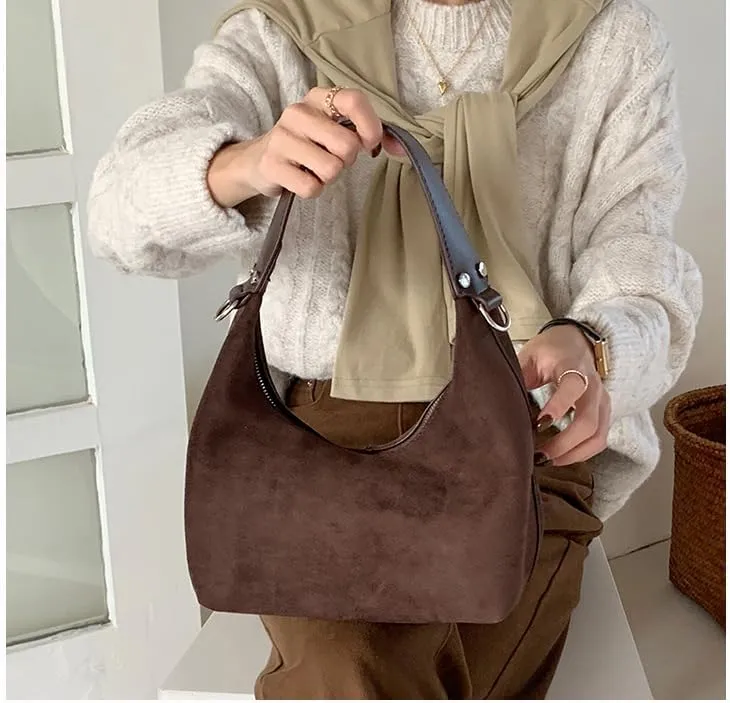 Slouchy Suede Shoulder Bags For Women Suede Tote Bag Suede Winter Work Purses Crescent Bag Handbag Fall