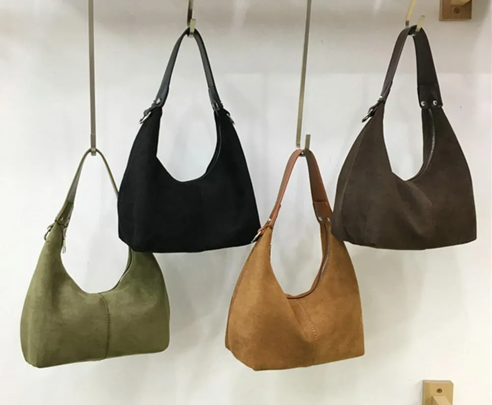 Slouchy Suede Shoulder Bags For Women Suede Tote Bag Suede Winter Work Purses Crescent Bag Handbag Fall