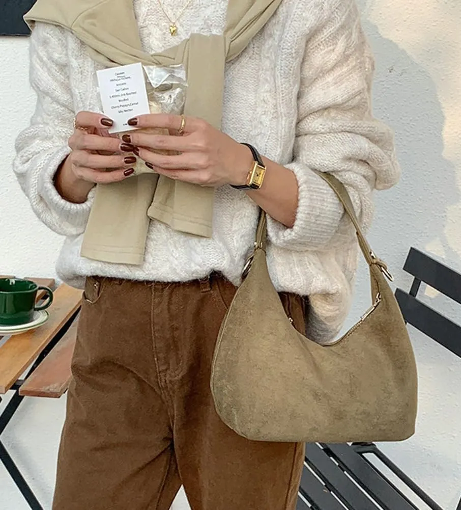 Slouchy Suede Shoulder Bags For Women Suede Tote Bag Suede Winter Work Purses Crescent Bag Handbag Fall