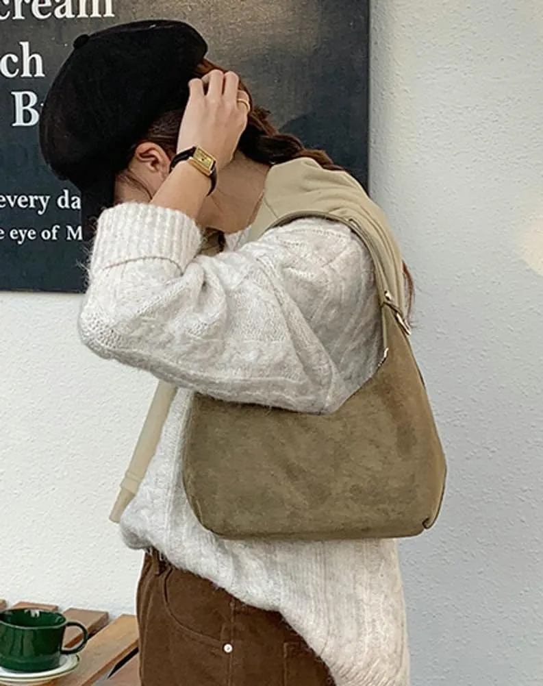 Slouchy Suede Shoulder Bags For Women Suede Tote Bag Suede Winter Work Purses Crescent Bag Handbag Fall