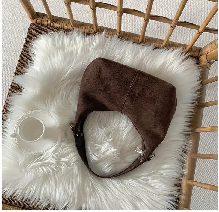 Slouchy Suede Shoulder Bags For Women Suede Tote Bag Suede Winter Work Purses Crescent Bag Handbag Fall