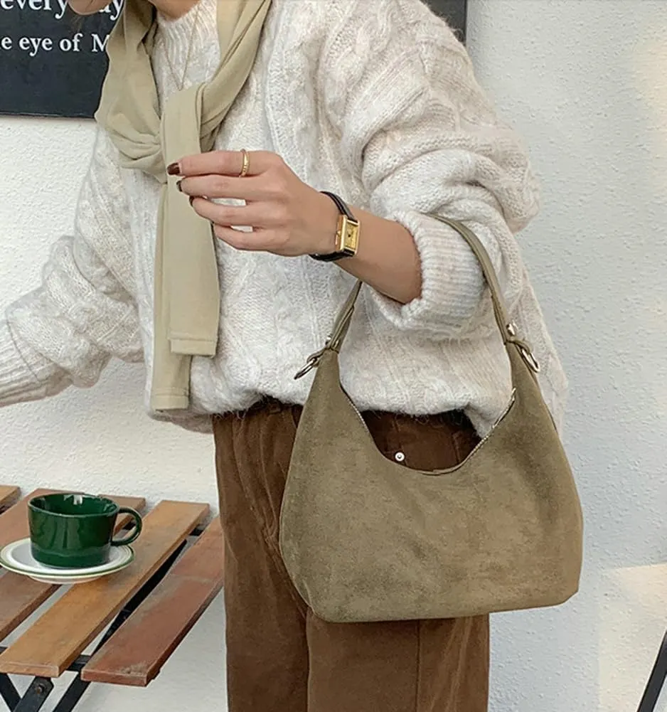Slouchy Suede Shoulder Bags For Women Suede Tote Bag Suede Winter Work Purses Crescent Bag Handbag Fall