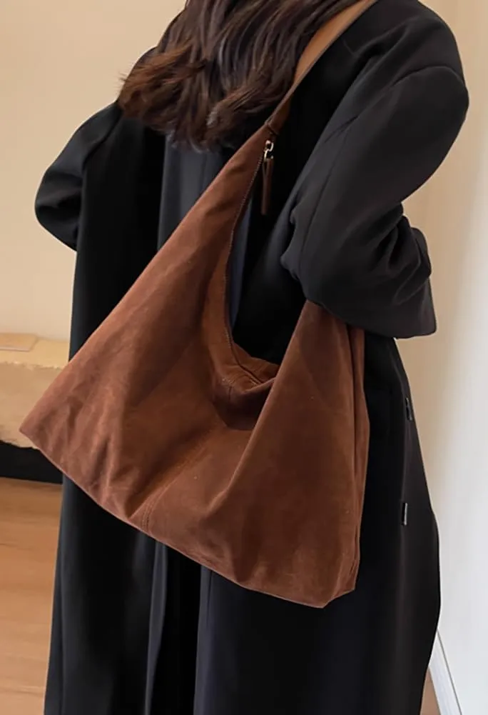 Slouchy Suede Shoulder Bags For Women Underarm Bag Womens Tote Bag Work Purses Crescent Bag Suede Handbag Travel Winter Fall