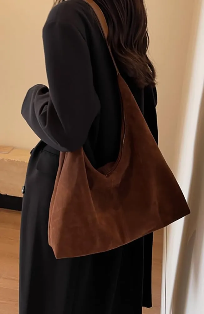 Slouchy Suede Shoulder Bags For Women Underarm Bag Womens Tote Bag Work Purses Crescent Bag Suede Handbag Travel Winter Fall