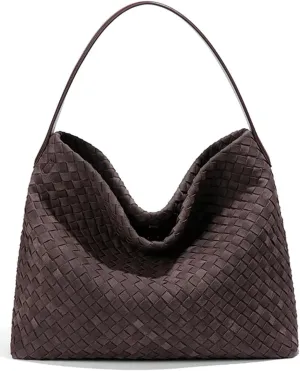 Slouchy Suede Woven Hobo Bags Women Trendy Suede Purse Crossbody Crescent Shoulder Satchel Bag Top Handle Tote Handbag
