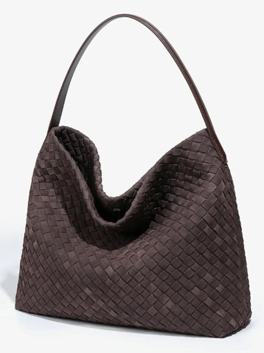 Slouchy Suede Woven Hobo Bags Women Trendy Suede Purse Crossbody Crescent Shoulder Satchel Bag Top Handle Tote Handbag