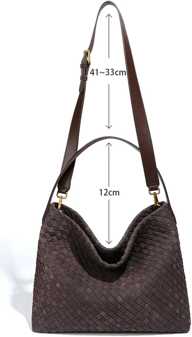 Slouchy Suede Woven Hobo Bags Women Trendy Suede Purse Crossbody Crescent Shoulder Satchel Bag Top Handle Tote Handbag
