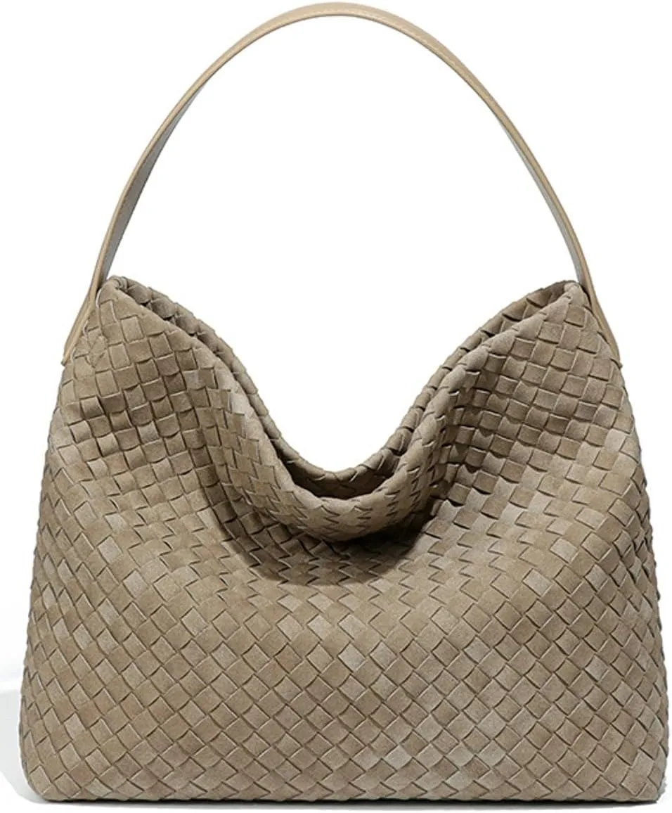 Slouchy Suede Woven Hobo Bags Women Trendy Suede Purse Crossbody Crescent Shoulder Satchel Bag Top Handle Tote Handbag