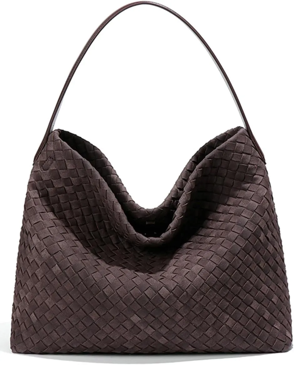 Slouchy Suede Woven Hobo Bags Women Trendy Suede Purse Crossbody Crescent Shoulder Satchel Bag Top Handle Tote Handbag