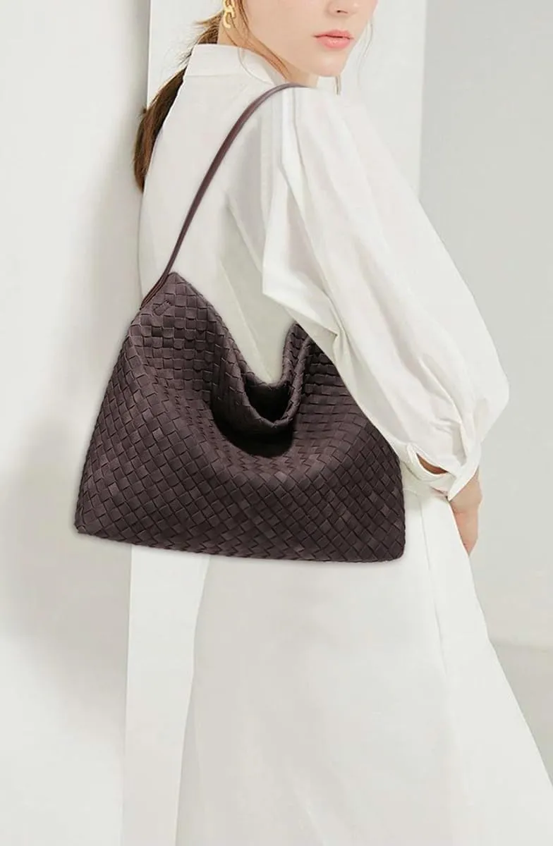 Slouchy Suede Woven Hobo Bags Women Trendy Suede Purse Crossbody Crescent Shoulder Satchel Bag Top Handle Tote Handbag