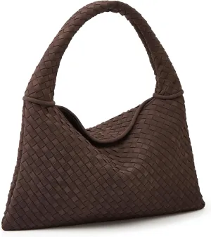 Slouchy Woven Suede Hobo Bags Women Trendy Suede Purse Crossbody Crescent Shoulder Satchel Work Bag Top Handle Tote Handbag