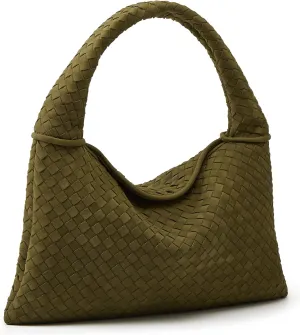 Slouchy Woven Suede Hobo Bags Women Trendy Suede Purse Crossbody Crescent Shoulder Satchel Work Bag Top Handle Tote Handbag