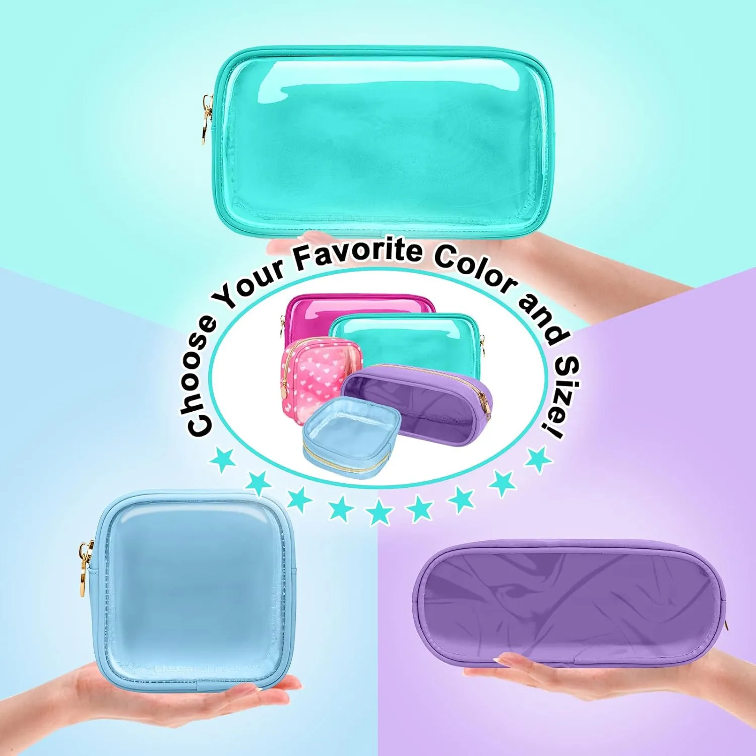 Small Clear Travel Makeup Organizer Bag for Purse, Cute Makeup Bag Preppy Cosmetic Zipper Pouch Purse, Transparent PVC & Nylon Waterproof Makeup Brush Bag Toiletry Storage Clutch for Women Girl(Mint)