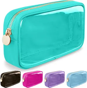 Small Clear Travel Makeup Organizer Bag for Purse, Cute Makeup Bag Preppy Cosmetic Zipper Pouch Purse, Transparent PVC & Nylon Waterproof Makeup Brush Bag Toiletry Storage Clutch for Women Girl(Mint)