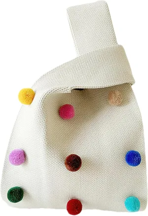 Small Crochet Tote Bag for Women Knitted Wristlet Handbag Purse Sleeve-Knot-Pouch