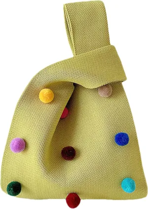 Small Crochet Tote Bag for Women Knitted Wristlet Handbag Purse Sleeve-Knot-Pouch