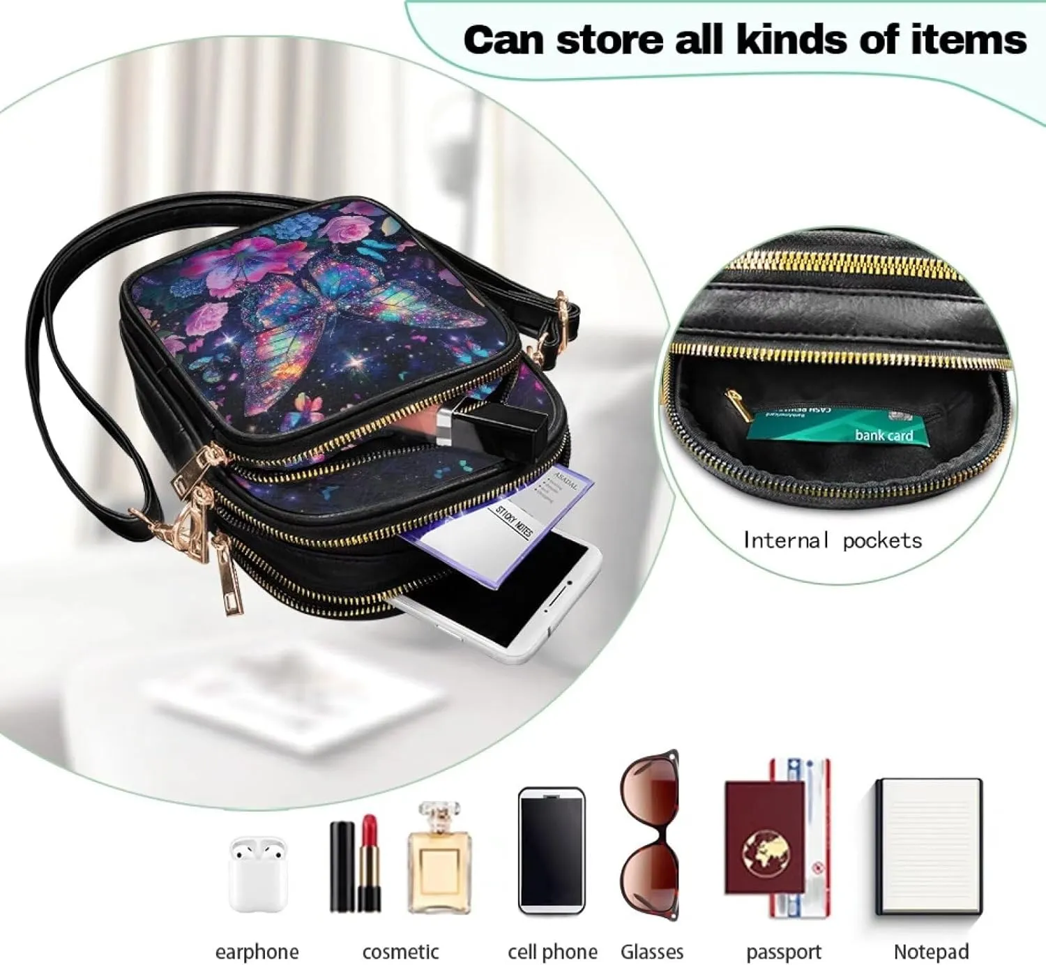 Small Crossbody Purses for Women PU Leather Designer Cell Phone Bag Wallet Purses Adjustable Strap for Travel