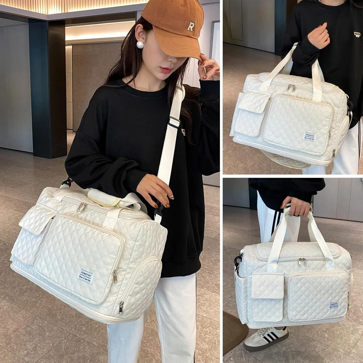 Small Gym Bag for Women, Travel Duffle Bag Carry On Weekender Bag with Shoe Compartment