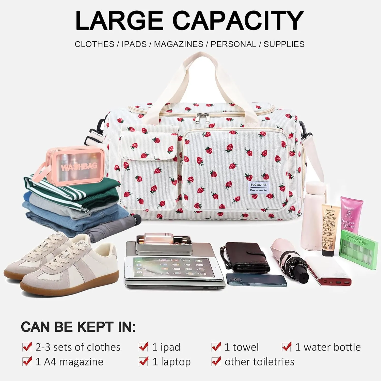 Small Gym Bag for Women, Travel Duffle Bag Carry On Weekender Bag with Shoe Compartment