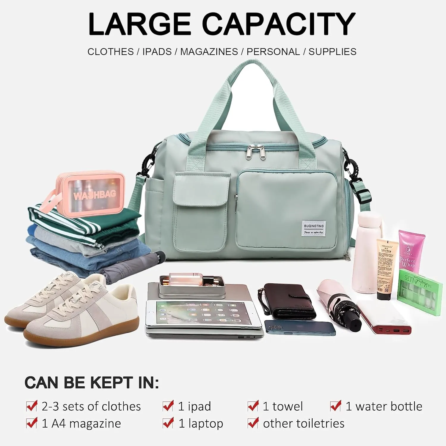 Small Gym Bag for Women, Travel Duffle Bag Carry On Weekender Bag with Shoe Compartment