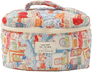 Small Large Makeup Bag for Travel Women Cute Aesthetic Cosmetic Toiletry Bags Cotton Quilted Make Up Pouch Purse Organizer (Large-03#Bunny)