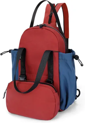 Small Nylon Convertible Backpack for Woman, Sling Backpack Convertible Crossbody Bags Daypack for Work Daily Travel, Red