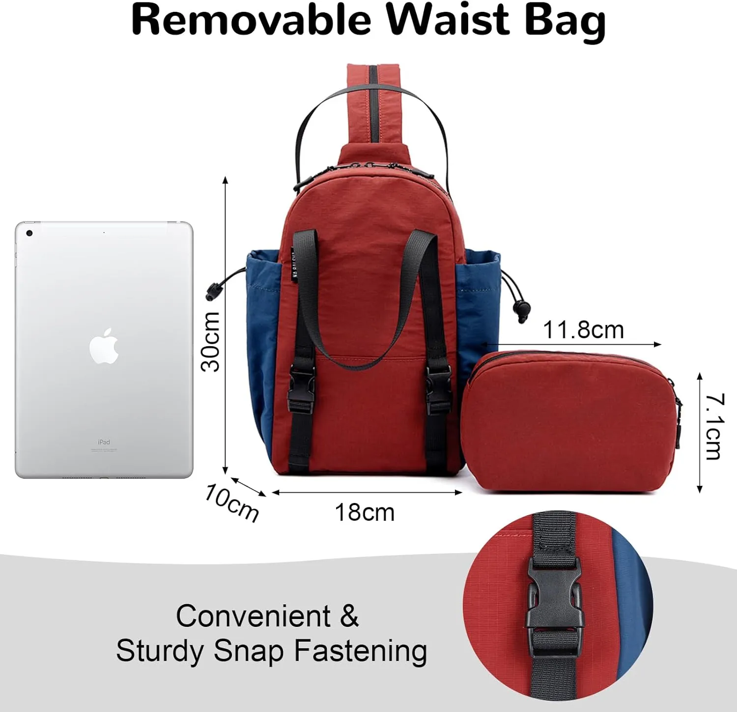 Small Nylon Convertible Backpack for Woman, Sling Backpack Convertible Crossbody Bags Daypack for Work Daily Travel, Red