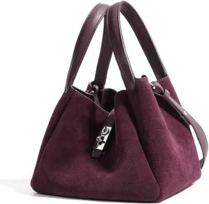 Small Suede Bucket Bags for Women Genuine Leather Suede Shoulder Purse Vintage Top Handle Handbag
