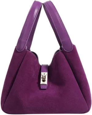 Small Suede Bucket Bags for Women Genuine Leather Suede Shoulder Purse Vintage Top Handle Handbag