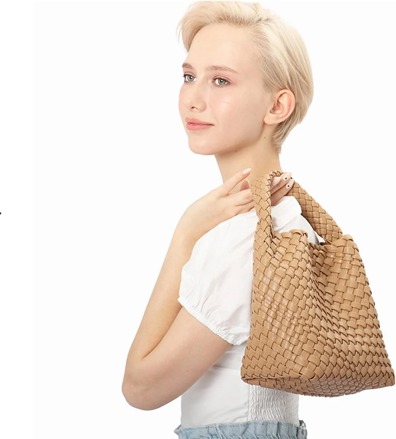 Small Woven Bags for Women Cute Hobo Tote Woven Handbag Mini Clutch Purse vegan leather Crossbody bags Shoulder Handmade Bag
