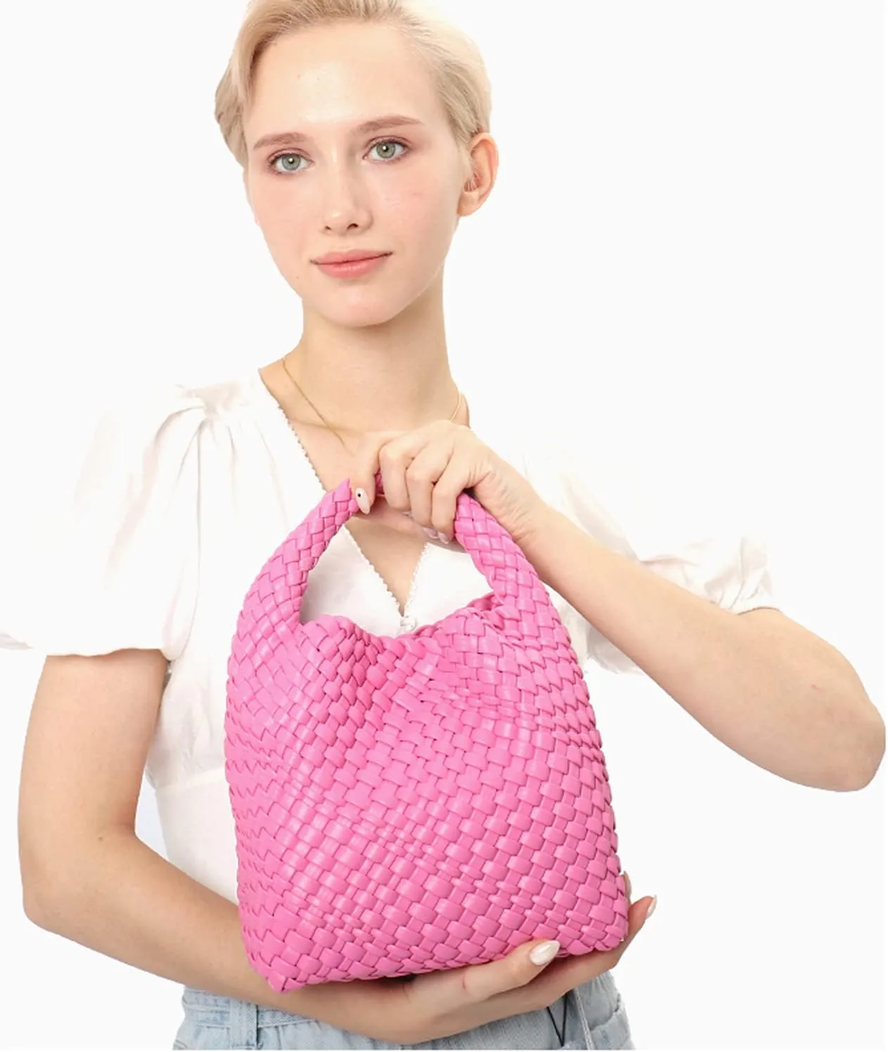 Small Woven Bags for Women Cute Hobo Tote Woven Handbag Mini Clutch Purse vegan leather Crossbody bags Shoulder Handmade Bag
