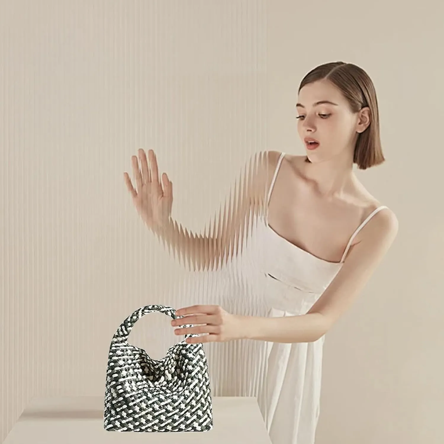 Small Woven Bags for Women Cute Hobo Tote Woven Handbag Mini Clutch Purse vegan leather Crossbody bags Shoulder Handmade Bag