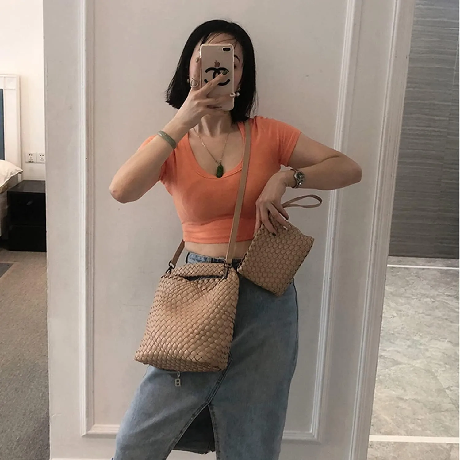 Small Woven Bags for Women Cute Hobo Tote Woven Handbag Mini Clutch Purse vegan leather Crossbody bags Shoulder Handmade Bag